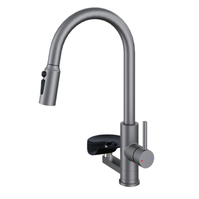Pull-out kitchen faucet with glass rinser